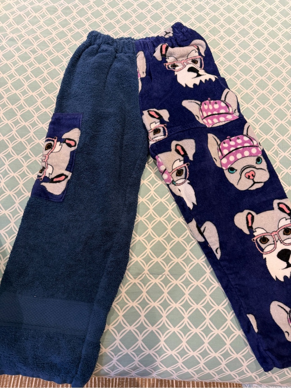 Kids Navy Blue Dog Print Plush Swim Coverup Pants